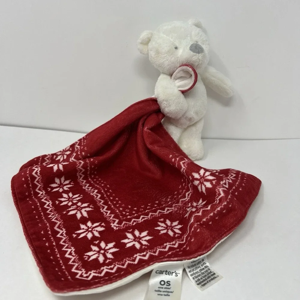 Carters Christmas lovey teddy bear rattle red Security Blanket baby cuddling toy